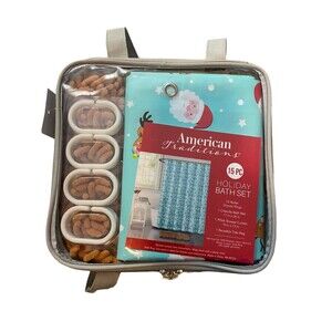 American Traditions Holiday Christmas Bath set- Shower Curtain, Mat, Shower ring